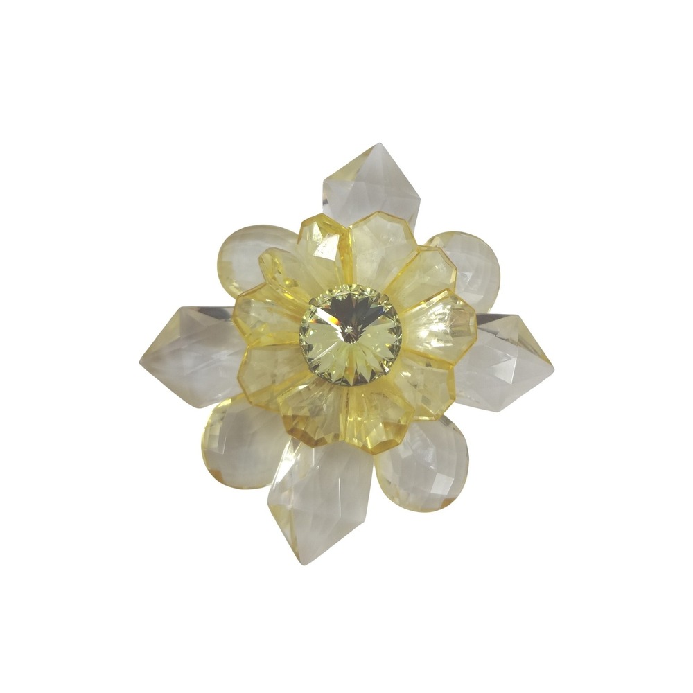 Flower Brooch Pin Yellow Clear Excellent Faceted Crystal Petal
